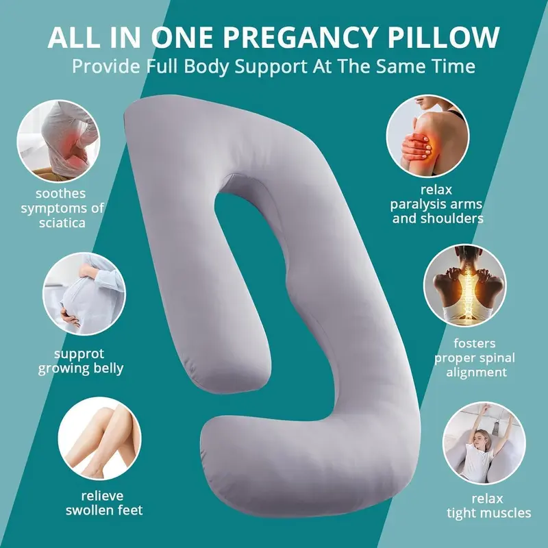 Sasttie Pregnancy Pillows for Sleeping, U Shaped Cooling Full Body Pillow with Removable Cover, Pregnant Women Must Haves, Maternity Essential, Light Grey 2