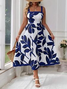 【Plus Size】 Floral Print Cami Dress, Bohemian Chic Bohemian Casual Trendy Sleeveless Spaghetti Strap Dress for Daily Wear, Women's Plus Clothing for Summer, Sundresses, Plus Size Dress, Womenswear