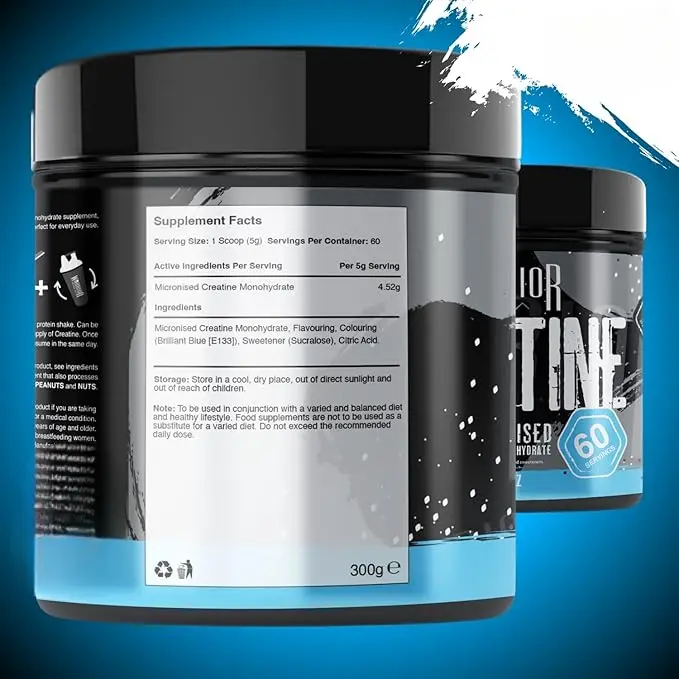 Warrior Creatine Monohydrate Powder – Micronised for Easy Mixing and Consumption – Pure Creatine – Proven to Improve Physical Performance and Recovery, 5 g Servings (Blue Razz, 300 g) Healthcare Vitamin Vitamin 5