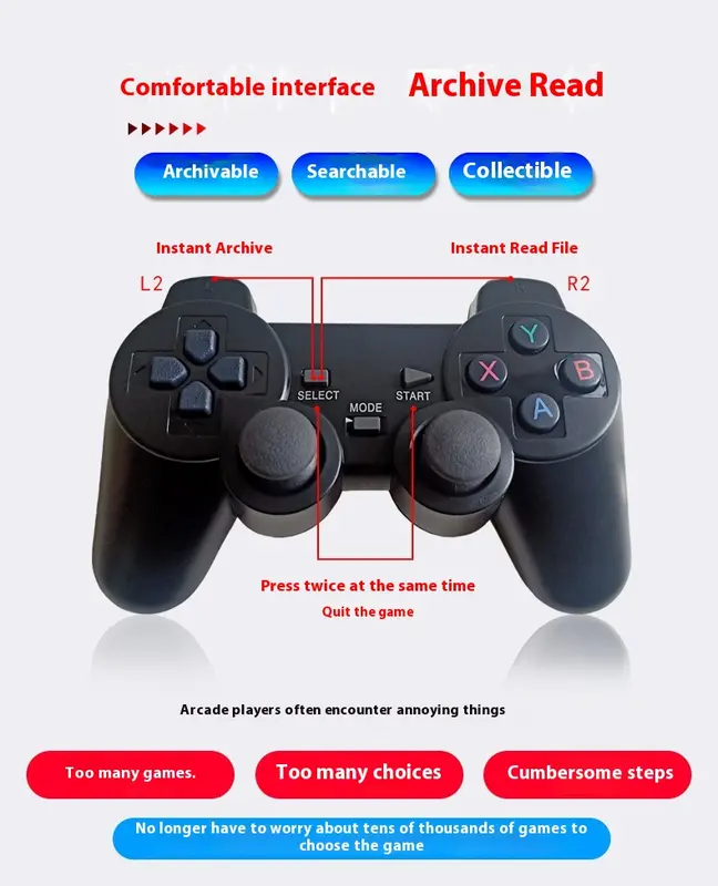 Sleek, ergonomic, and built to last. Whether you’re gaming for hours or exploring new worlds on the go| game console 2.4G high definition wireless handle game console PS1 retro arcade double home game console 7