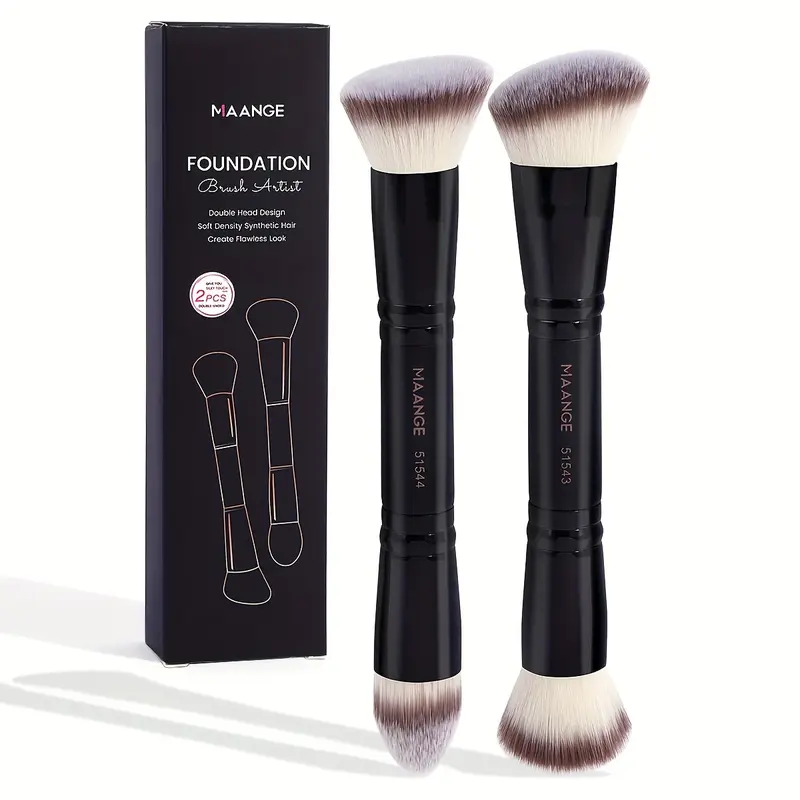 2 Contour Foundation Make-up Brushes, Easy To Carry, Suitable for Travel, BB Cream Application, Women's Gift Double Head Foundation Make-up Powder Blusher Brush, Two Three Color Soft Hair Beauty Tools, Face Repair Brush, Powder Brush, Makeup Brush 2