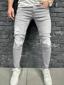Men's Regular Fit Solid Color Ripped Jeans, Street Fashion Casual Comfy Slim-fitting Denim Pants for Daily Wear, Mens Bottoms for All Seasons, Cotton