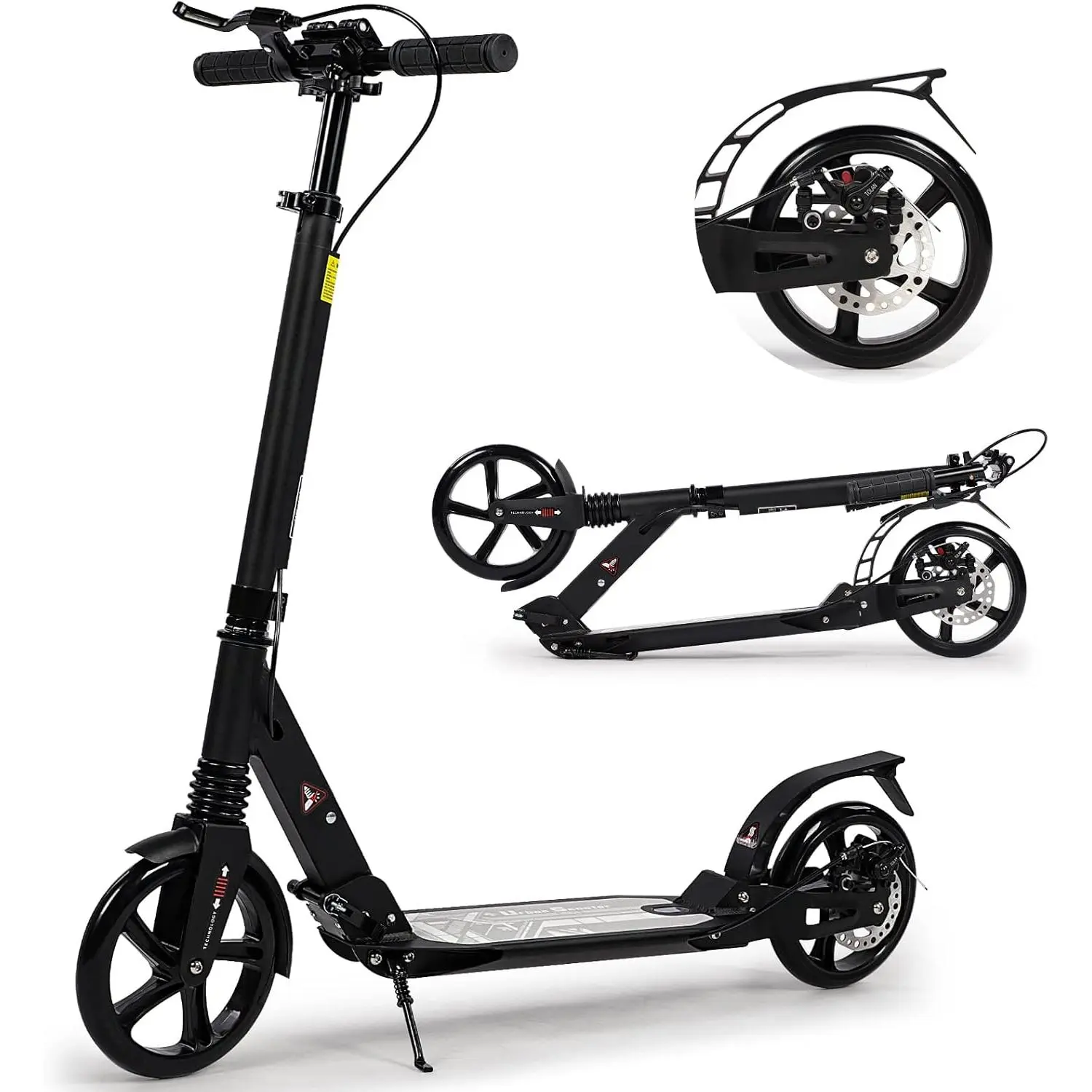 200mm big wheel scooter for adults with disc brakes, scooter for adults with harness and dual shocks, foldable scooter for teenagers