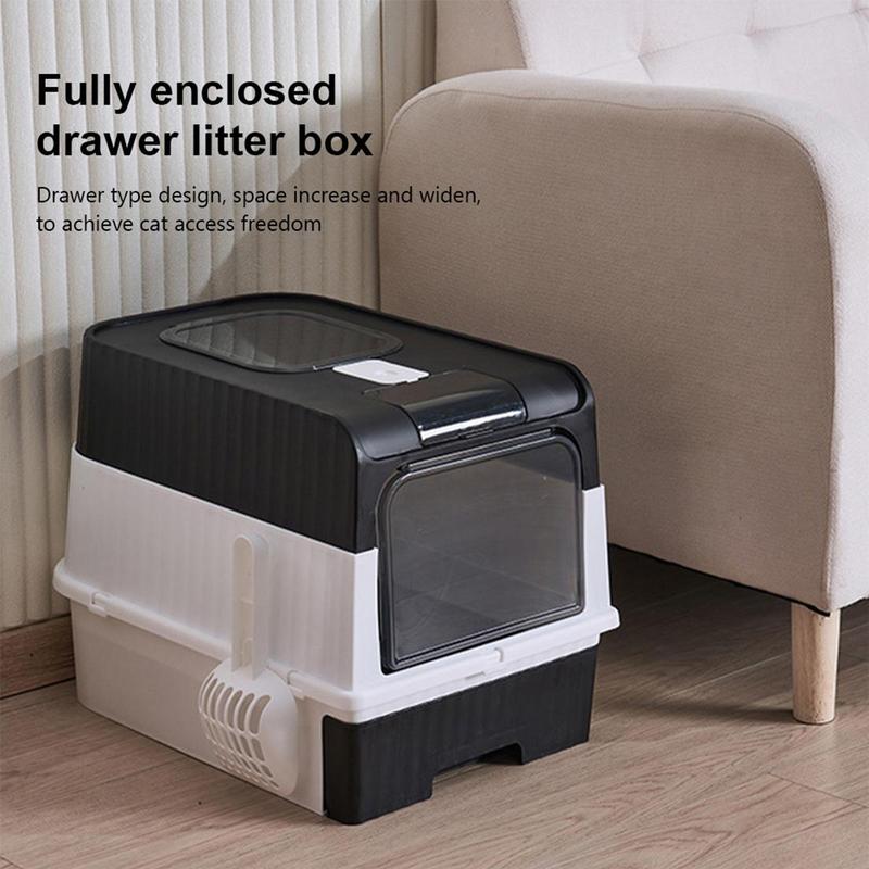 Covered Cat Litter Box with Lid for Small and Medium Cats, Top Entry Drawer Type with Front Door Cat Litter Tray, Anti-Splashing Cat Litter Tray with Drawer Pan and Scoop, Odor Control Easy Clean Foldable Litter Tray litter box cat  litter  tray 2