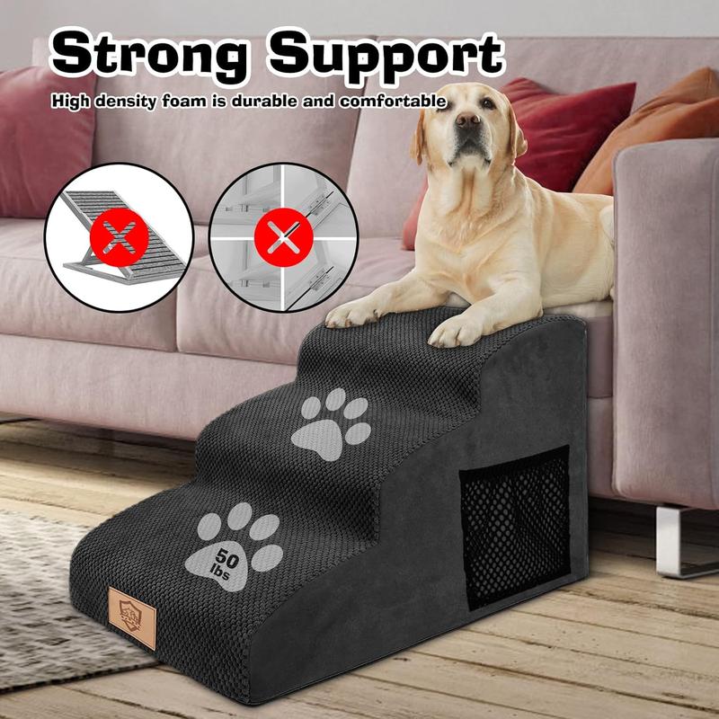 MASTERTOP Dog Steps for Bed, 3-Steps High Density Foam Dog Stairs for Small Injured Older Pets, Dog Ramp with Removable Cover, Non-Slip Pet Stairs for Indoor Sofa Couch Bed - Black, 60 x 40 x 40cm 2