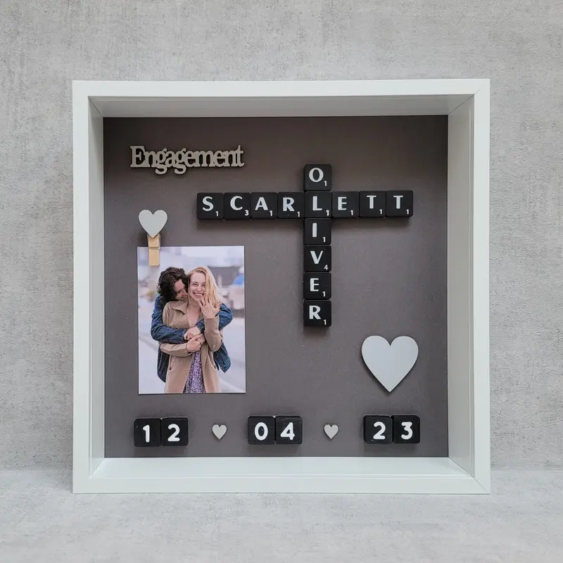3. Love Photo Frame | Scrabble Picture | Scrabble Frame | Acrylic Frame - H27cm x W27cm x D6cm | Word Art | Personalised Handmade Gift | Any Occasion | Love Couples Relationship Valentine's Engaged Engagement Wedding Day Mr Mrs Anniversary Family New Home 1