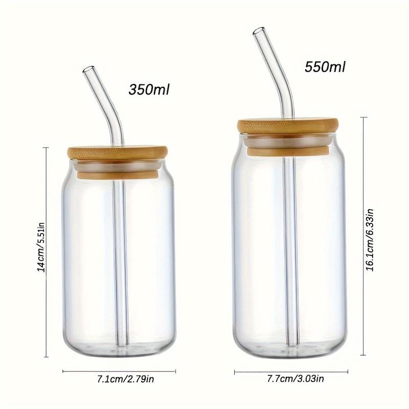 1pc Set of 350ml/550ml Borosilicate Glass Cups with Lids and Straws for Matching Set, Reusable, Leak Proof, Perfect for Family Use, No Patterned Design 3