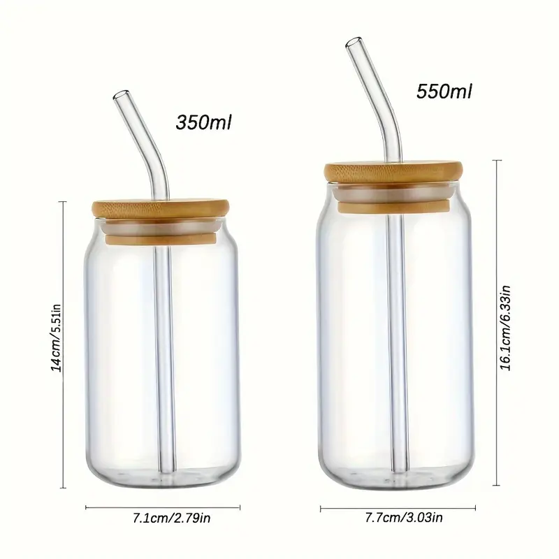 1pc Set of 350ml/550ml Borosilicate Glass Cups with Lids and Straws for Matching Set, Reusable, Leak Proof, Perfect for Family Use, No Patterned Design 3