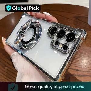 Magnetic Electroplating Transparent Hard Phone Case For Samsung Galaxy, Four Corner Anti-drop Phone Case with Camera Lens Protective Film