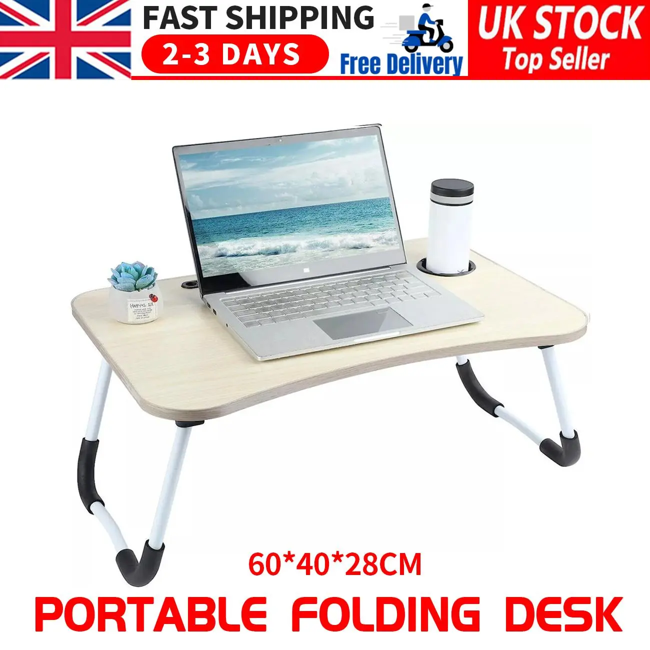 Foldable Laptop Table with Sturdy Metal Frame & Wooden Top for Compact Spaces bed  tray  table