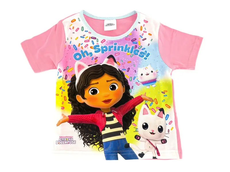 Gabby's Dollhouse Girls' Pink Summer Pyjamas – Short Sleeve & Shorts Set – 18 Months to 5 Years 1