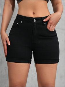 Women's Black Denim Shorts, Casual Comfy Pocket Denim Shorts for Daily Wear, Ladies Bottoms for All Seasons, Womenswear