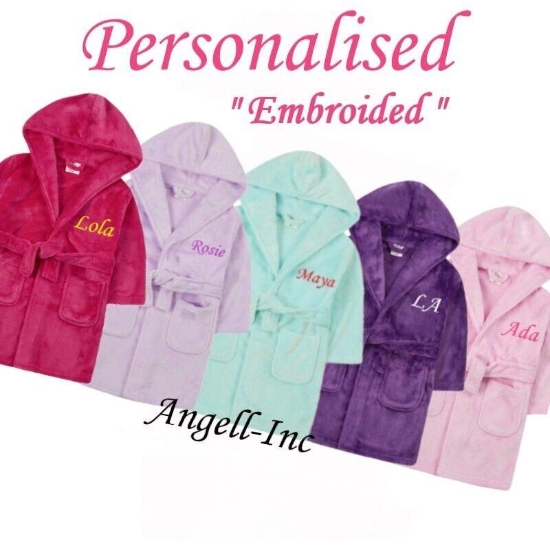 Personalised Girls Bath Robe 2-6 Years Embroidered Girls Dressing Gown Hooded Housecoat Hooded Childrens Dressing Gown Towel 2-6years Custom 6