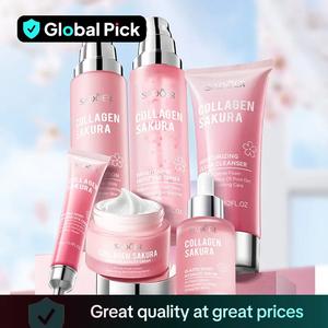 Sakura Collagen Skin Care Kit, 6 Counts/set Moisturizing Skin Care Set, Including Facial Serum, Toner, Facial Cleanser, Lotion, Face Cream, Eye Cream, Women's Skin Care Products for Hydrating, Gift Idea