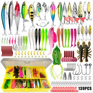 Fishing Lures Kit (1 Set), Including Spoon Lures, Soft Plastic Worms, Crankbait Jigs, Multifunctional Fishing Hooks, Outdoor Fishing Accessories [Package List As Picture Shown]