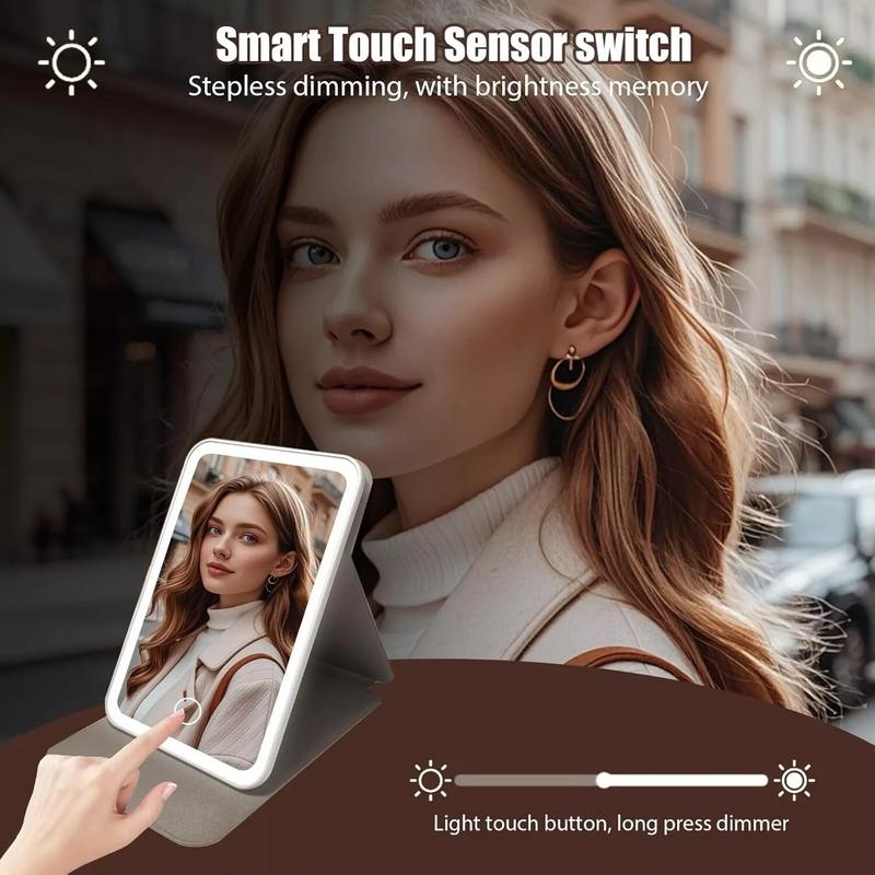 Portable Led Light Makeup Mirror, Rechargeable Desktop Electric Mirror, Foldable Makeup Mirror For Home, Dormitory, Bedroom, Living Room, For Gift, Decor 3
