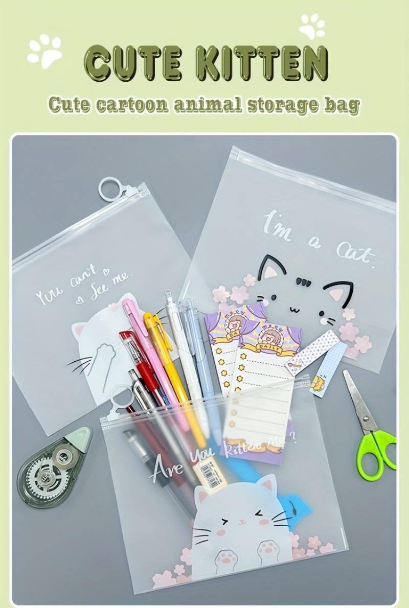 Product Introduction of 3PC Transparent A5 File Organizers - Cute Cartoon Cats, Large Capacity, Zipper Closure, Office Supplies 0