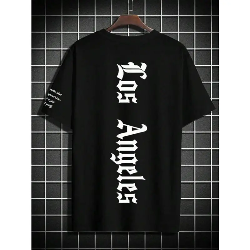 Men's Letter Print Drop Shoulder Tee, Regular Fit Casual Comfy Half Sleeve Round Neck T-Shirt for Summer, Men's Top for Daily Wear 2