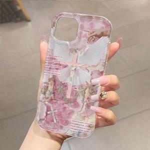 Angel & Cross Pattern Phone Case, Clear Phone Protective Cover, Phone Accessory Compatible with iPhone 11 12 13 14 15 Pro Max, Casing