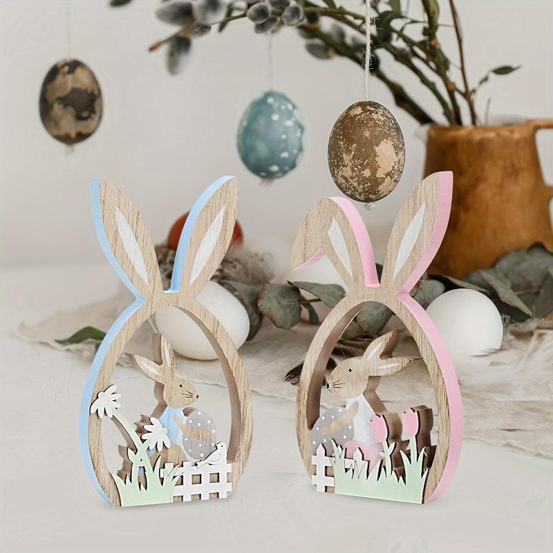 Product Introduction of 2pcs Easter Decorations for the Home Farmhouse Rustic Wooden Bunny with Egg Easter Tiered Tray Decor Happy Spring Decoration for Indoor Home Party Easter Tabletop Decoration Easter Ornaments 1