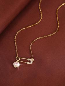 Women's Elegant Rhinestone Decorated Heart & Paper Clip Design Charms Necklace, Exquisite Trendy Charm Necklaces, Fashionable Jewelry for Women As Gift