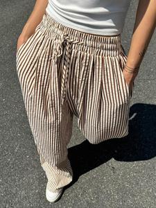 Women's Striped Print Pants, Boho Casual Comfy Wide Leg Trousers for Daily Wear, Ladies Wideleg Bottoms for All Seasons, Womenswear