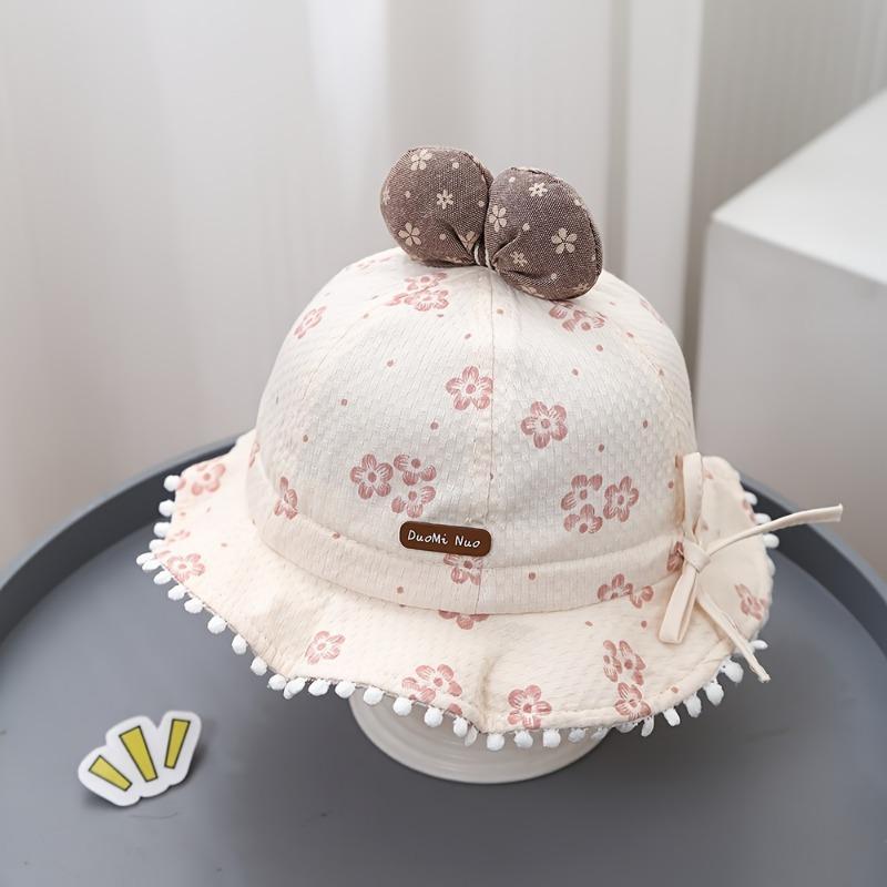 Youngsters's hat spring and summer Korean style pull cord boy/girl fisherman hat, bow lace princess bucket hat, beach hat, cute and adorable sun protection windproof hat with adjustable size 3