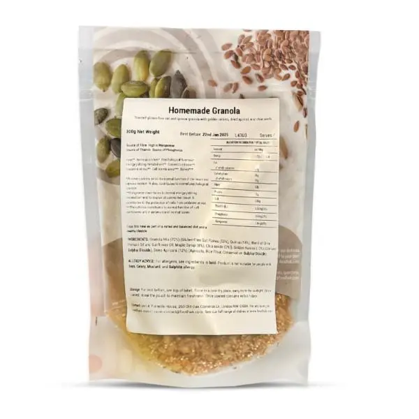 FOODHAK Homemade Granola (Pack of 1) 300g – Vegan & Gluten-Free Granola with Chia Seeds & Dried Apricots, Nutrient-Packed Cereal to Support Nervous System & Heart Health, No Added Refined Sugar. 3