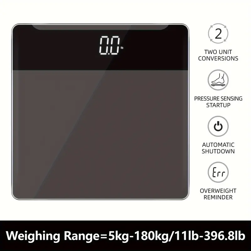 Digital Bathroom Body Scale | High-Precision, Sleek Black Design | Accurate to 45.36 g | LED Display | Battery-Powered (AAA Not Included) | Modern Minimalist Style for Home Use 5