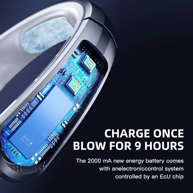 Fan 3000mA Portable Mini Hanging Neck Fan Bladeless Neckband Fan Digital Display Power Air Cooler USB Rechargeable Electric Fans 3