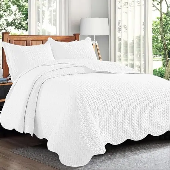 Quilt Mono Bedspread 3 Pieces Set – Coverless Quilted Leaf Motif Bedspread, Comforter Throw, Summer and All-Season Lightweight Bedding Sets, with 2 Pillow Shams 7