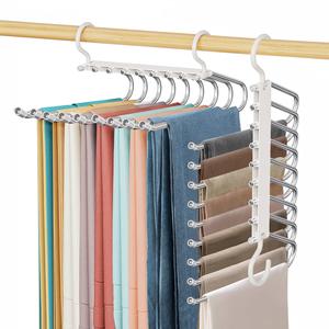9 Layer Pants Hanger (1/2/4 Counts), Space Saving Organizing Hanger, Multifunctional Clothes Hanger Pants Rack, Closet Organizer for Pants Jeans Leggings Trousers Skirts, Summer Gift