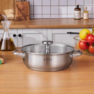 Karaca Elite Stainless Steel Induction Shallow Casserole &amp; Lid, 24cm, Silver