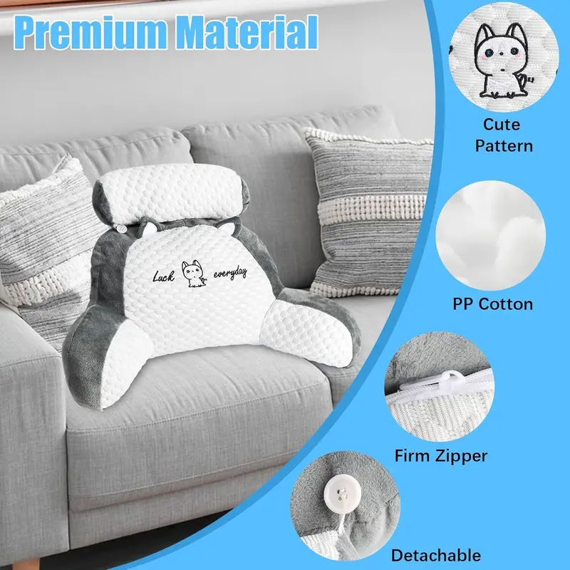 40*60cm Reading Pillow with Shredded Memory Foam, Backrest with Arms, Back Support for Sitting Up in Bed with Washable Cover Bed, Reading Pillow Back Rest Lumbar Support Arm Seat Lounger Neck Cushion 5