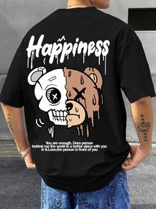 Men's Bear & Letter Print Round Neck Tee, Loose Casual Fashion Short Sleeve T-shirt for Summer, Men's Top for Daily Wear, Tropical