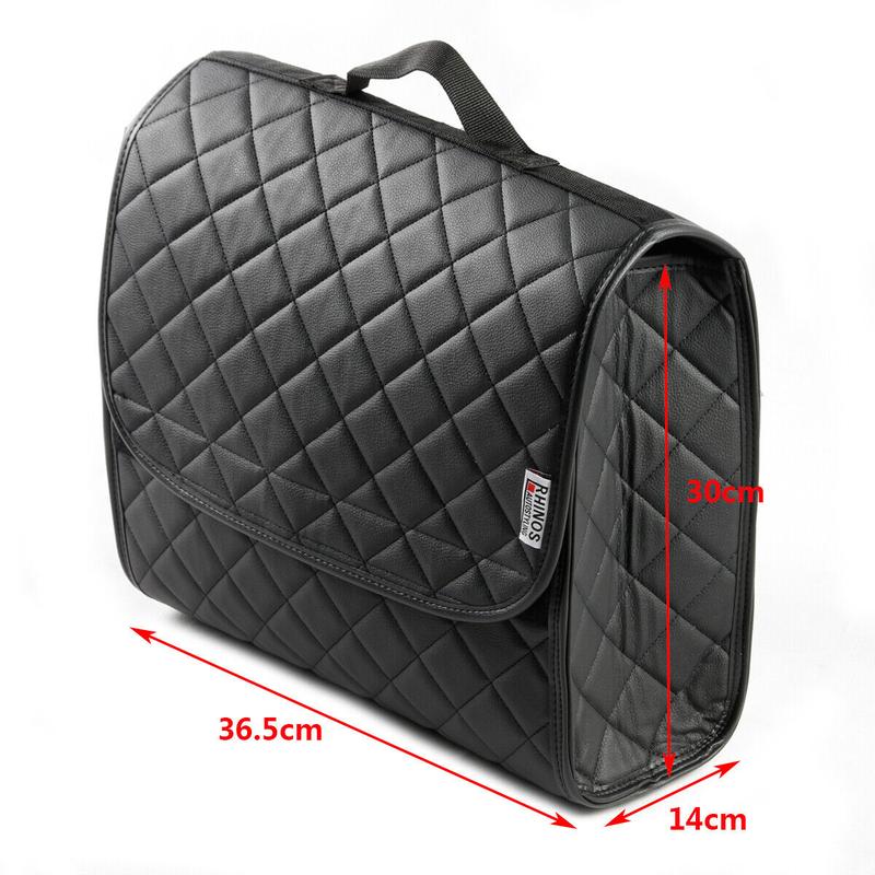 COMPATIBLE WITH CLASSIC MINI - Boot Tidy Organiser Compact Storage Car Trunk Anti Slip Bag Leather Square Quilted Black - Gift Idea 2