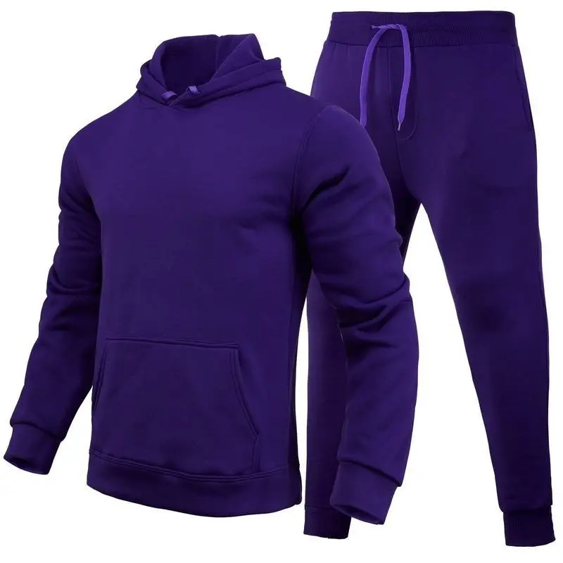 Spring and autumn solid color pullover sweatshirt sports suit hooded men's sports sweatshirt suit 6