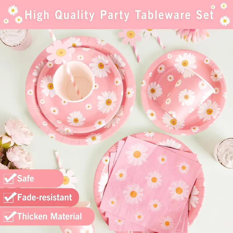 SUNBEAUTY Little Daisy Party Tableware Set, Pastel Decorations for Baby Showers and Birthdays 1