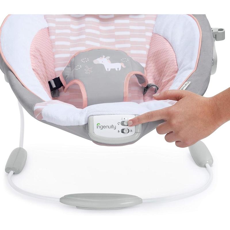 Ingenuity, Cradling Baby Bouncer Seat Flora the Unicorn, Ultra-Plush Padded Chair with Vibration and Melodies, Removable Toy Bar, Ages Newborn 5