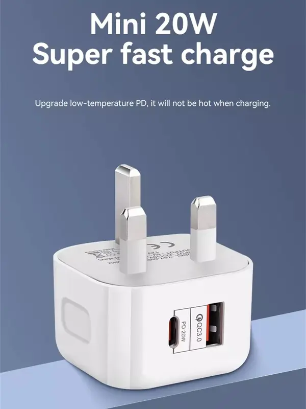 3 x UK 20W Dual Ports Type-C USB C PD Wall Charger Fast Quick Charging Power Adapters For iPhone Samsung 3