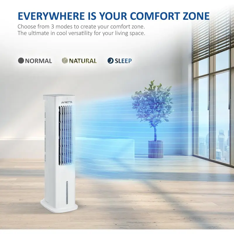 NEW 5L Portable Air Cooler with RemControl, Fan and Humidifier Settings, Automatic Oscillation 3 Fan Speeds and 3 Modes, High Powered Evaporative Air Cooler, 2 Ice Packs Included 55W 1