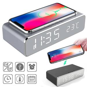 2-in-1 Wireless Charging Station with Alarm Clock Function, 1 Count Wireless Charger with LED Digital Thermometer for Mobile Phone Earphone Cellphone Smartphone, Electronic, USB Fast Charge