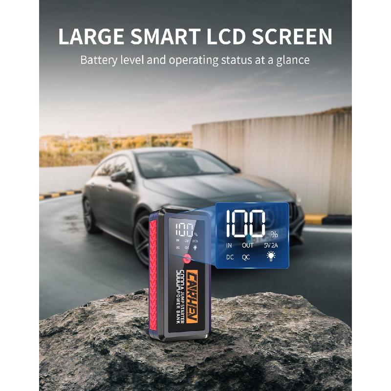2025-New 5000A Jump Starter Power Pack, Portable Car Battery Booster for 12V Vehicles (Up to 8.0L Gas/Diesel), With USB Quick Charge 3.0 and LED Flashlight 2