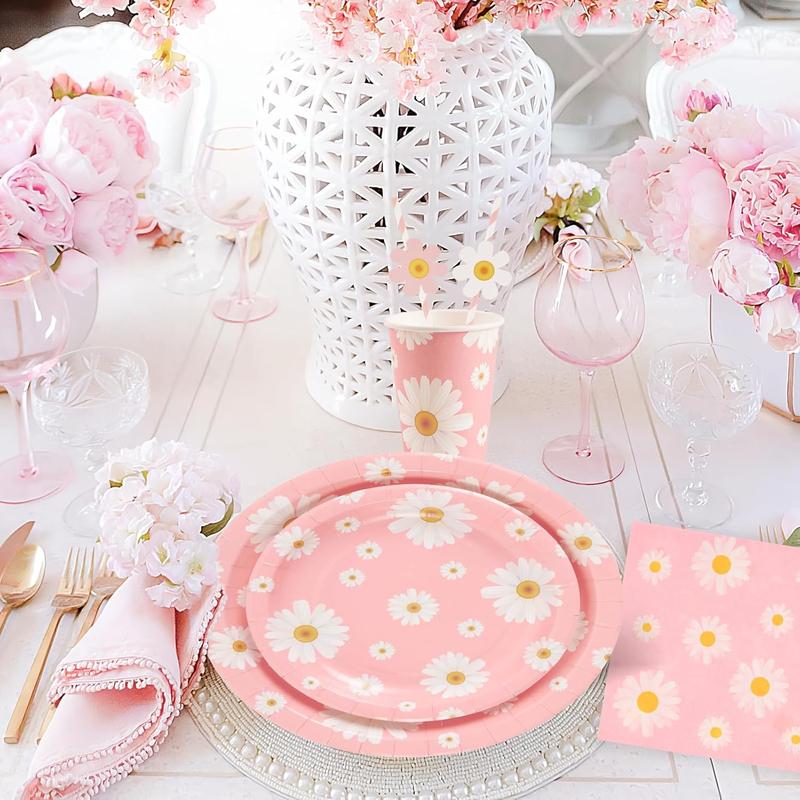SUNBEAUTY Little Daisy Party Tableware Set, Pastel Decorations for Baby Showers and Birthdays 4
