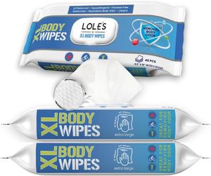 LOLE'S XL Body Wipes (2pk x 48) Cleansing No Shower Bed Bath Wet Wipes for Adults - Large & Fresh - Ideal for Camping, Gym, Travel, Hospital