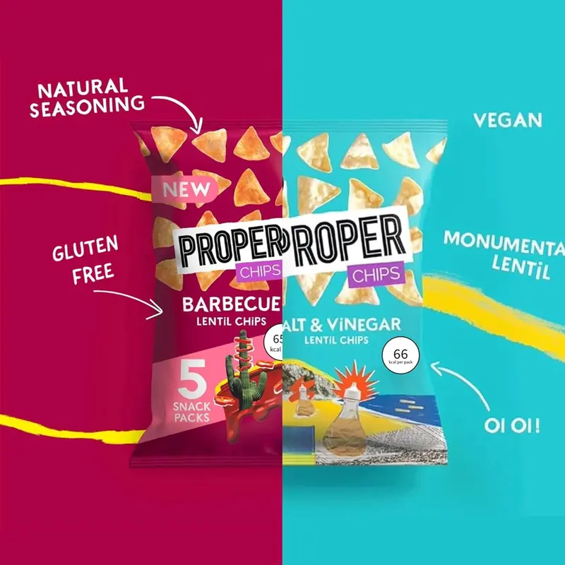Proper Chips Snack Box - BBQ & Salt & Vinegar Mixed Case - Vegan & Gluten Free - 32 x 14g - Bold Flavor Bites - Healthy Snacking - Crunchy, Crispy 1
