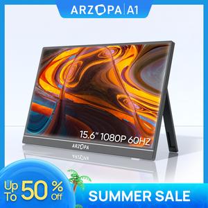 ARZOPA A1 Portable Monitor 15.6 Inch 1080P FHD IPS Screen 60HZ with HDMI/Type-C/USB-C for Laptop/PC/Mac/PS4/5/Xbox/Phone, Dual Built-in Speaker, Kickstand, No Plug Needed