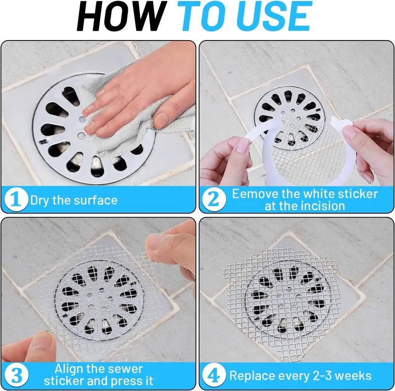 (25 Pack) Disposable Drain Cover & Drain Snake Stickers - 9cm Round Shower Drain Cover & Hair Catcher for Shower Drain - Perfect for Bath & Kitchen - Mesh Stops Human & Pet Hair 3