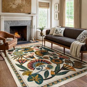 Vintage Floral Pattern Boho Style Area Rug, 1 Count Non-slip Soft Floor Mat, Lounge Rug Large, Cool Rugs, Unique Rugs, Home Decorative Rug, Rectangle Home Decor Carpet for Living Room Bedroom, Bohemian Style Rugs, Multicolor Rug, Boho Runner Rug