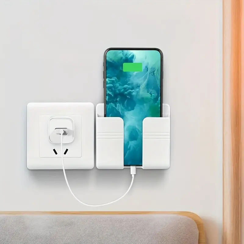 1pc Wall Mounted Phone Storage Rack, Punch Free Hanging Remote Control Storage Box, Bedside Hanging Shelf, Household Storage And Organization For Kitchen, Bedroom, Bathroom, Office, Desk Smartphone Cellphone 3